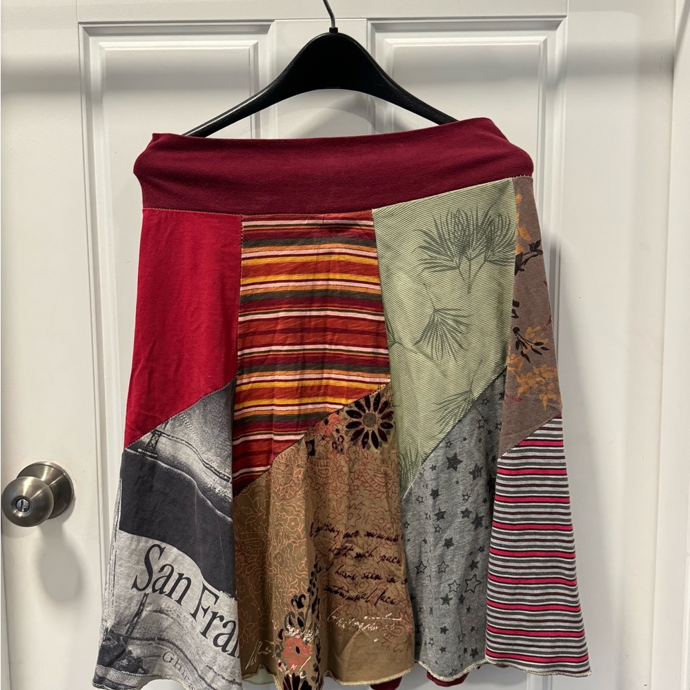 Boho Patchwork A-Line Skirt | Elastic Waist | Artsy Festival Style